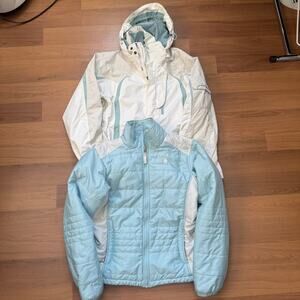 Women's The North Face 3-in-1 White Blue Hyvent Hooded Puffer Ski Jacket Sz L